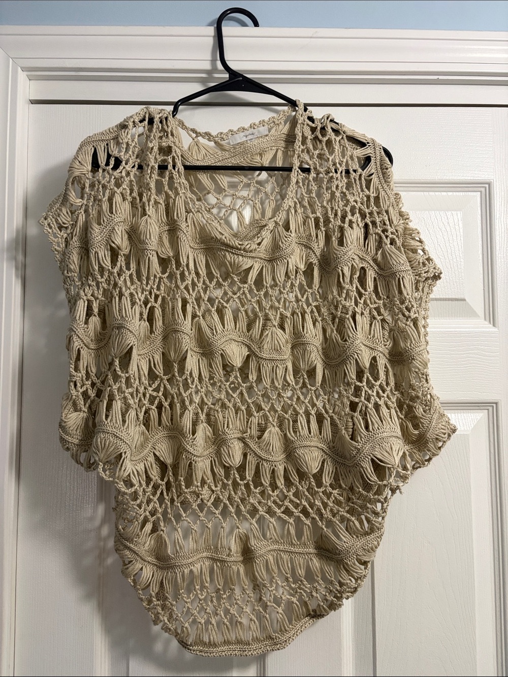 Mystree Crochet Open-Knit Swim Coverup in Cream